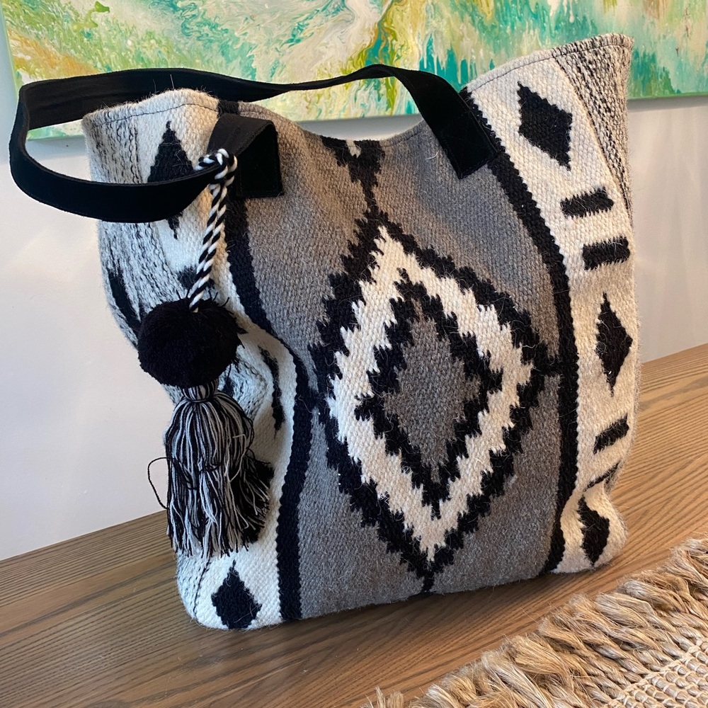 beautiful large. woolen  woven tote bag